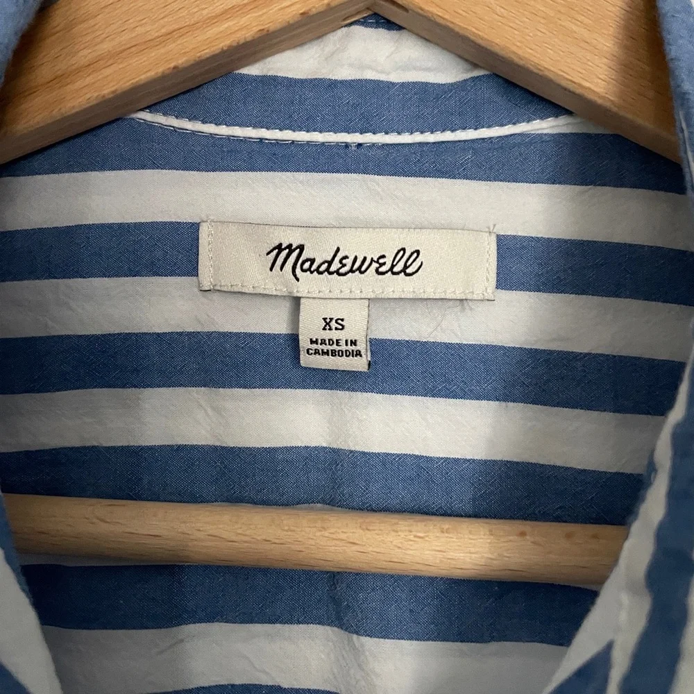 Madewell Signature Poplin Oversized Shirt - Blue and White Striped - Picture 2 of 7